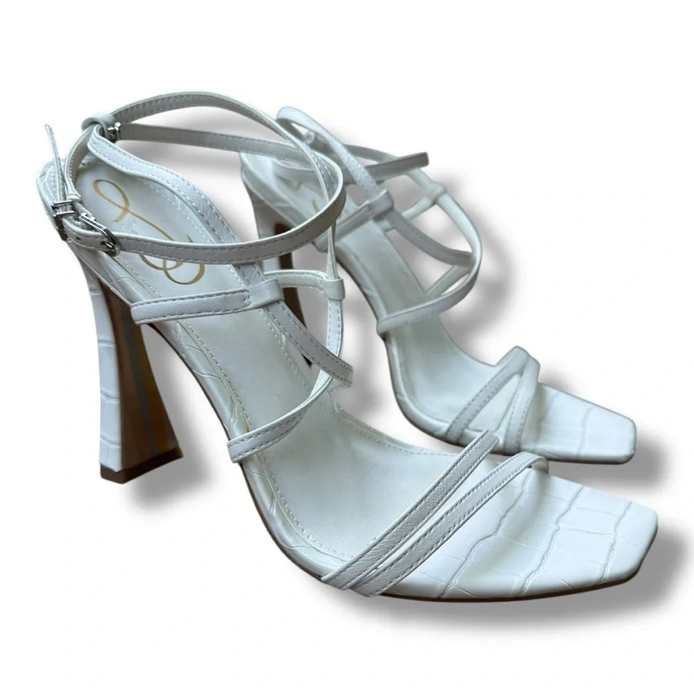Sam Edelman Lela White Faux Leather Strappy Heeled Sandals | Women’s Size 9
